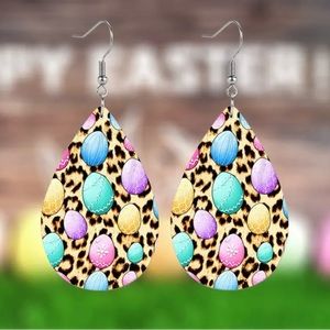 Easter Leopard Print Egg-shaped Drop Leather Dangle Earrings